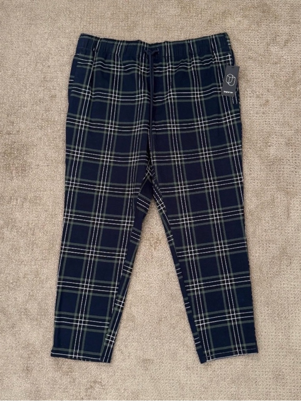 Original Use Navy Blue Plaid Cotton Joggers Sz. Large